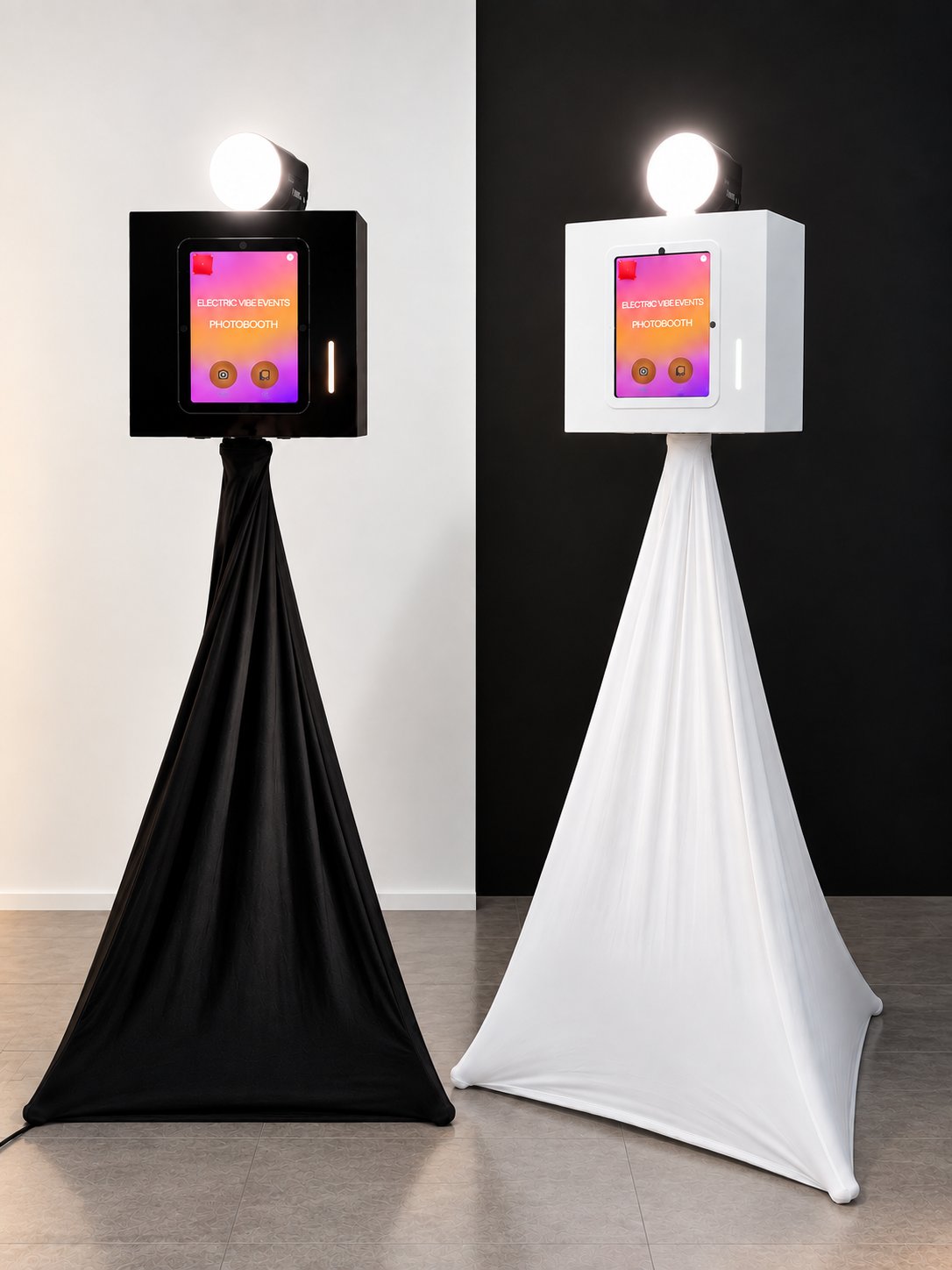 Electric Vibe photo booth in black and in white